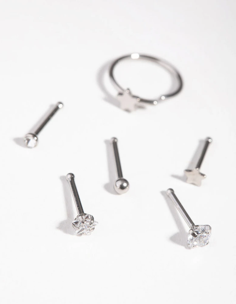 Surgical Steel Cubic Zirconia Star Nose Stud 6-Pack