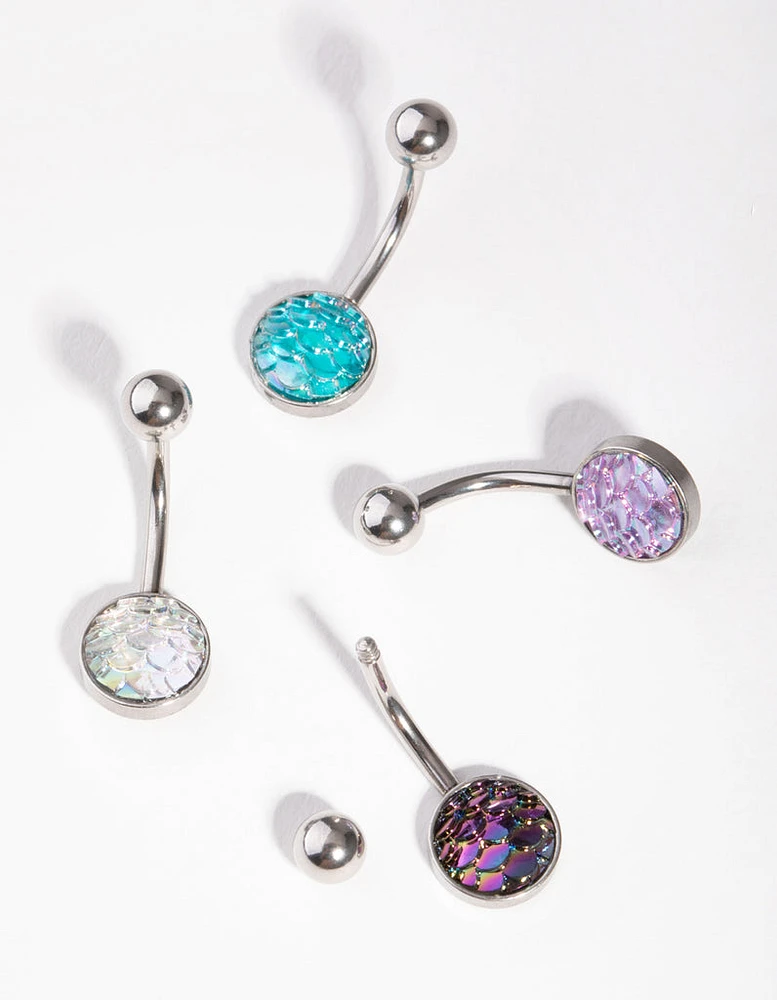 Surgical Steel  Mermaid Scale Belly Ring 4-Pack