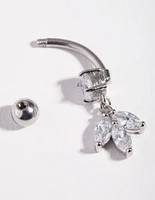 Rhodium Surgical Steel Cubic Zirconia Marquise Dangle Bellybutton Ring