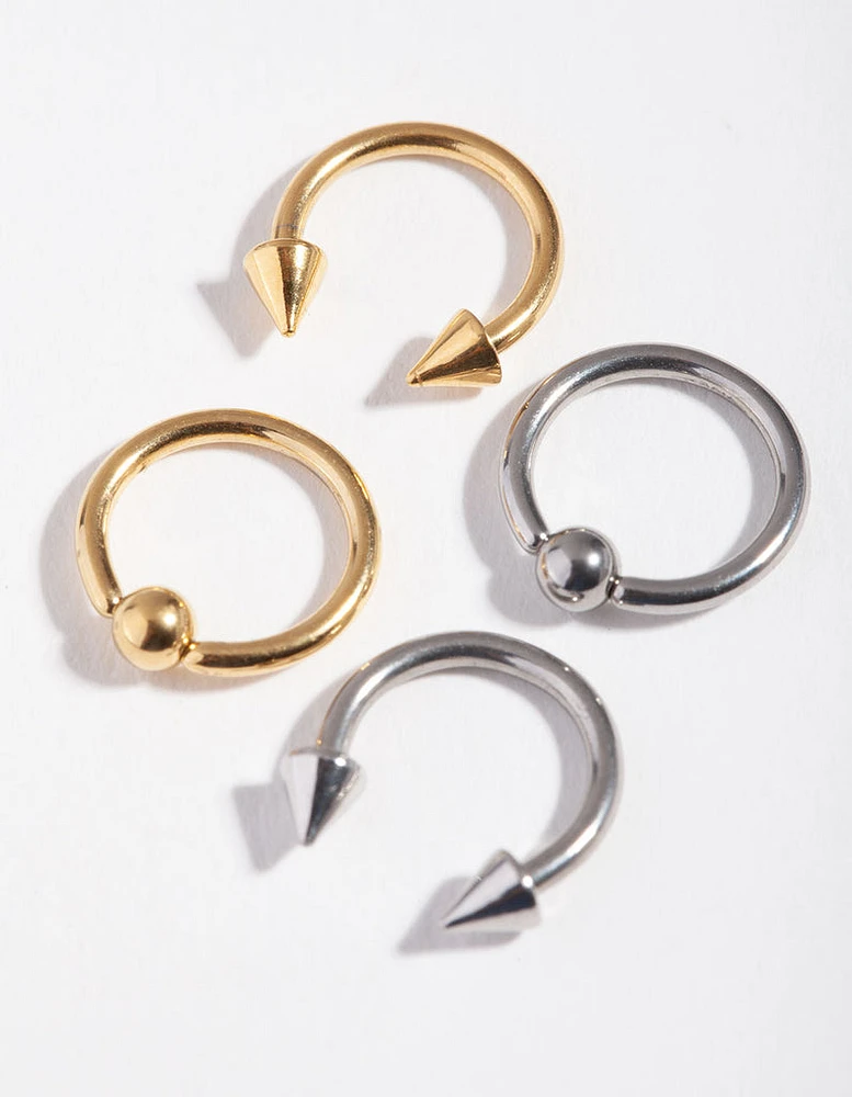 5mm Spike Ball Mixed Metal Earring 4-Pack