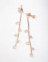 Gold Petal Diamante Long Drop Earrings