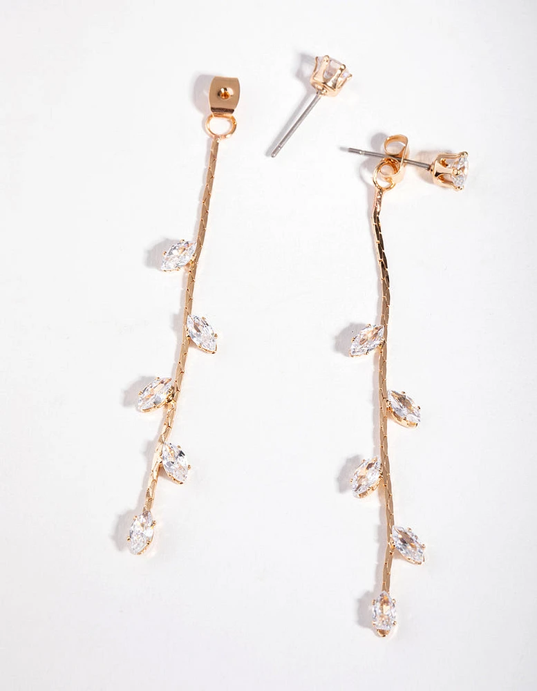 Gold Petal Diamante Long Drop Earrings