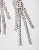 Rhodium Cubic Zirconia Cupchain Fringe Drop Earrings