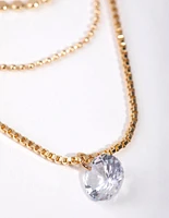 Gold Cubic Zirconia Chain Droplet 3-Row Necklace