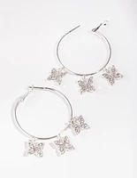 Silver Diamante Butterfly Hoop Earrings