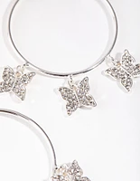 Silver Diamante Butterfly Hoop Earrings