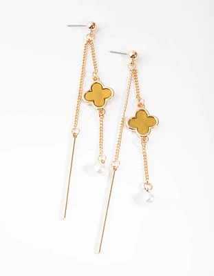 Gold Double Detail Drop Earrings