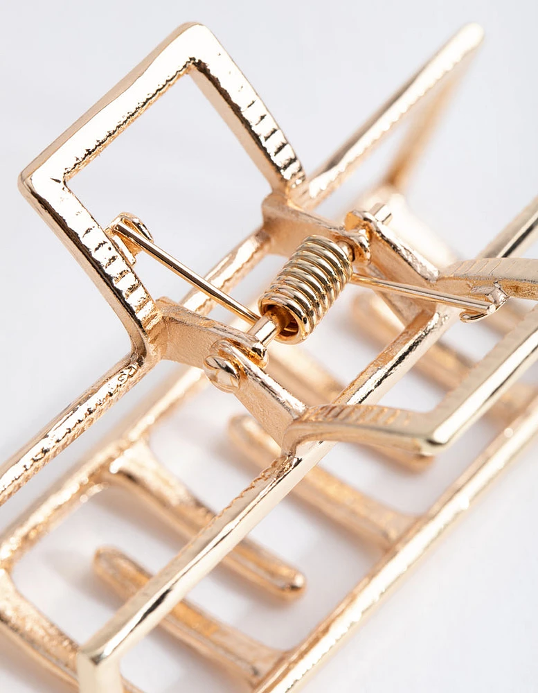 Gold Metal Rectangle Outline Claw Clip