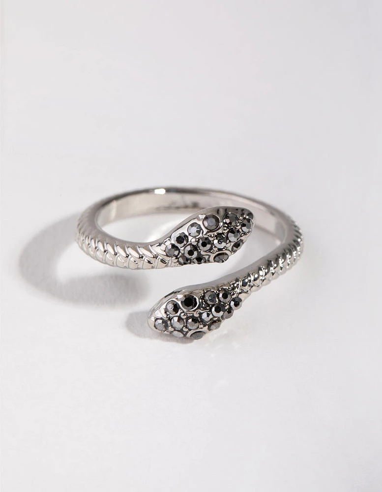 Gunmetal Crystal Snake Ring