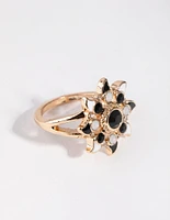 Black Gold Flower Ring