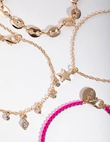 Gold & Pink Star 4-Pack Bracelet & Anklet Set