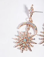 Rose Gold Bedazzled Star Drop Earrings