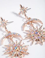 Rose Gold Bedazzled Star Drop Earrings