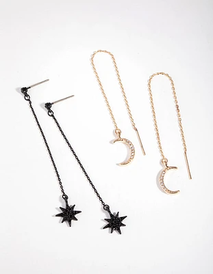 Matte Diamante Star & Moon Pack Earring