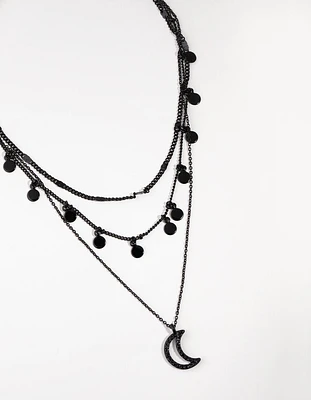 Matte Moon Charm 3 Layer Necklace