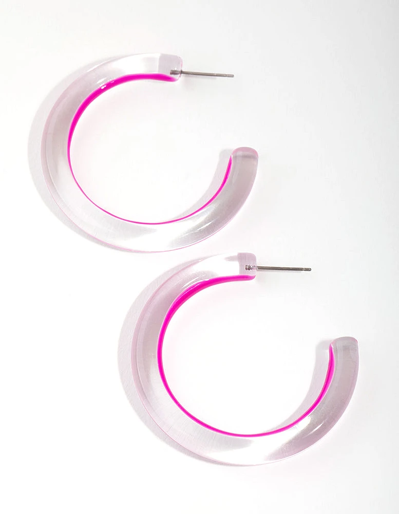 Acrylic Bright Pink Hoop Earrings