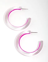 Acrylic Bright Pink Hoop Earrings