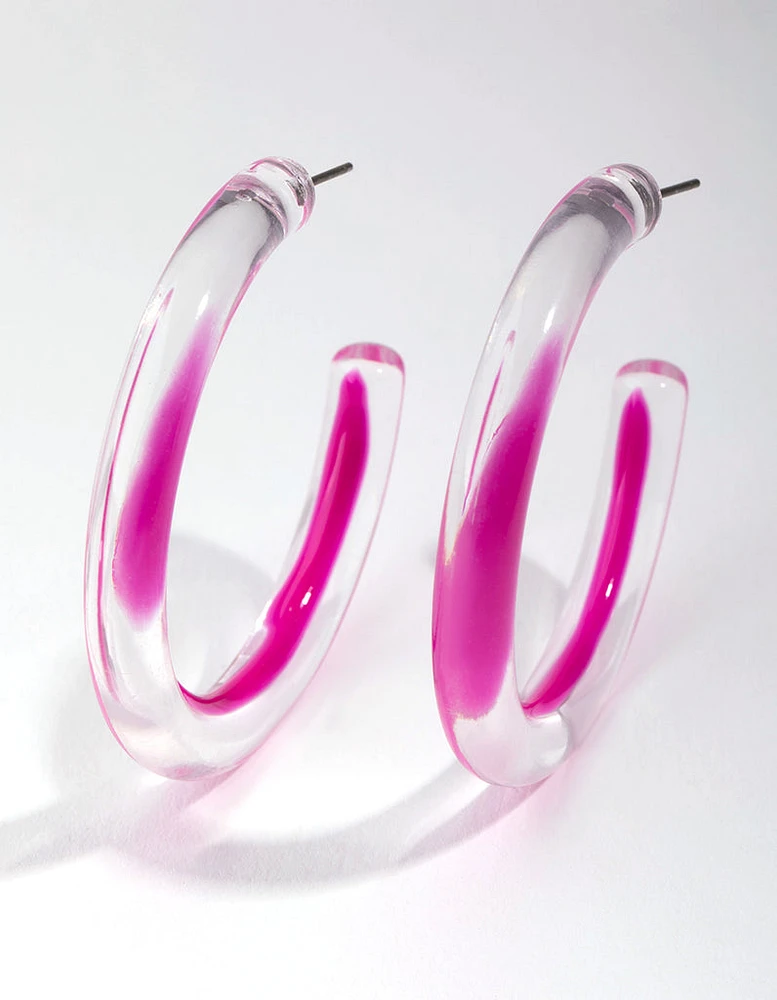 Acrylic Bright Pink Hoop Earrings