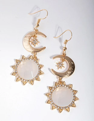 Gold Star & Moon Drop Earrings