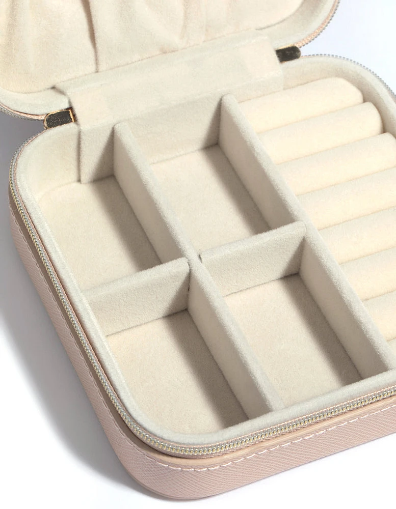 Blush Faux Leather Compact Square Jewellery Box