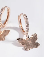 Rose Gold Textured Butterfly Diamante Earrings