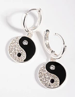 Silver Diamante Yin & Yang Huggie Earrings