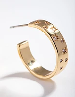 Gold Plated Diamante Star Hoop Earrings