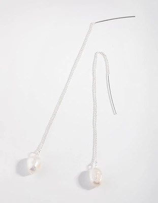 Silver Plated Freshwater Pearl Thread Through Earrings