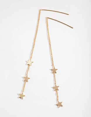 Gold Plated Three Stars Thread Through Earrings