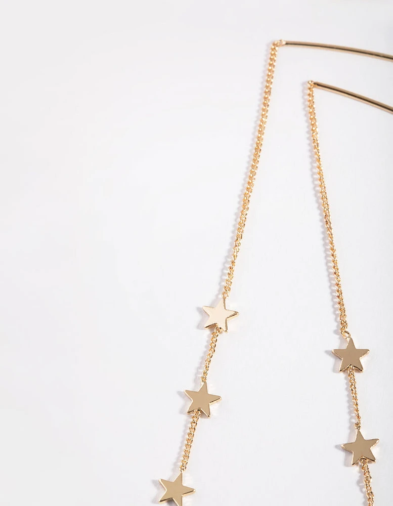 Gold Plated Three Stars Thread Through Earrings