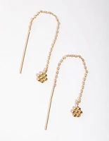 Gold Plated Mini Ball Thread Through Earrings