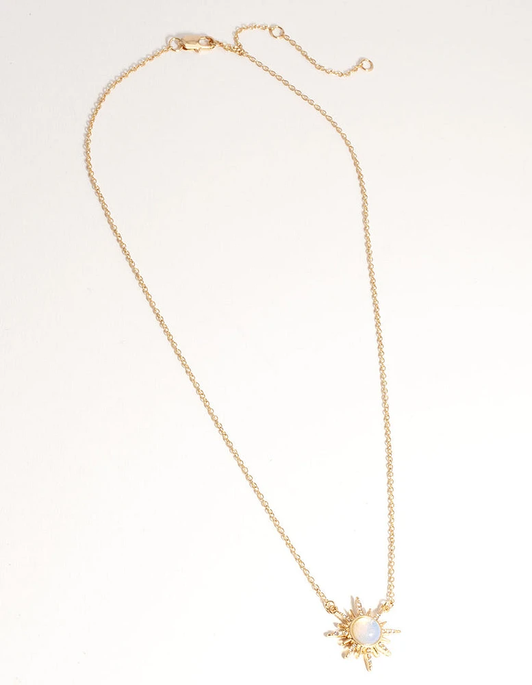 Gold Plated Diamante & Moonstone Sun Necklace