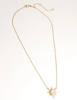 Gold Plated Diamante & Moonstone Sun Necklace