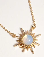 Gold Plated Diamante & Moonstone Sun Necklace