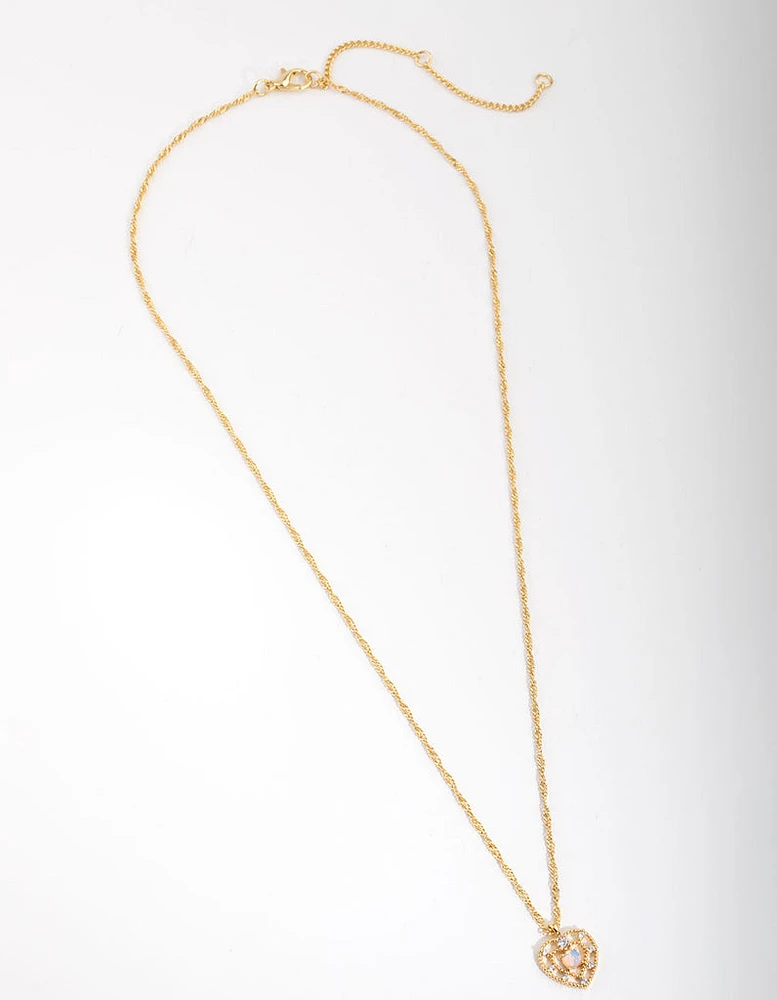 Gold Diamante Heart Necklace