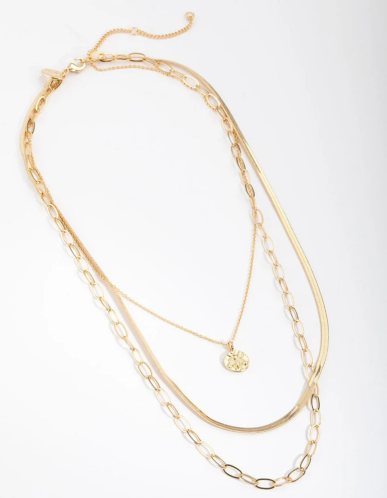 Gold Plated Disc Multi Necklace