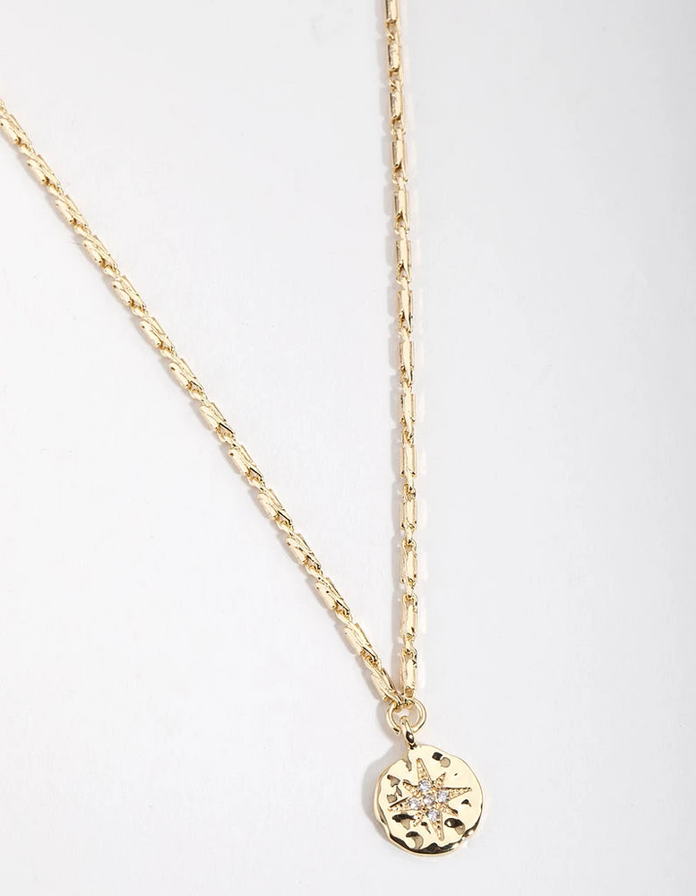 Gold Plated Starburst Disc Necklace