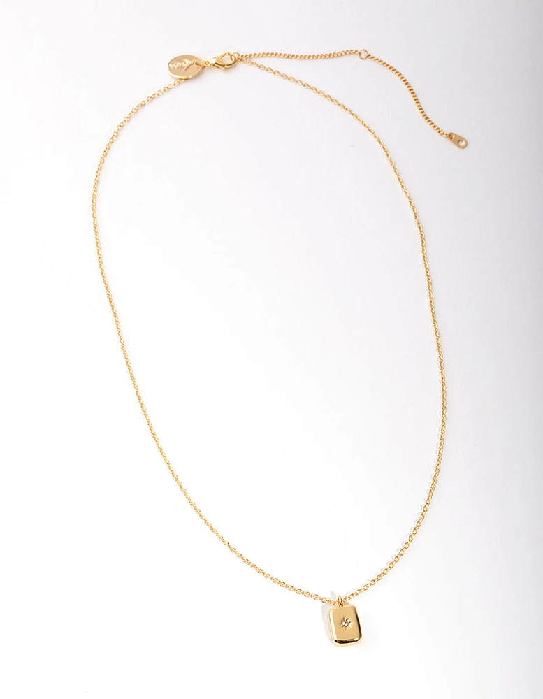 Gold Plated Diamante Rectangle Necklace