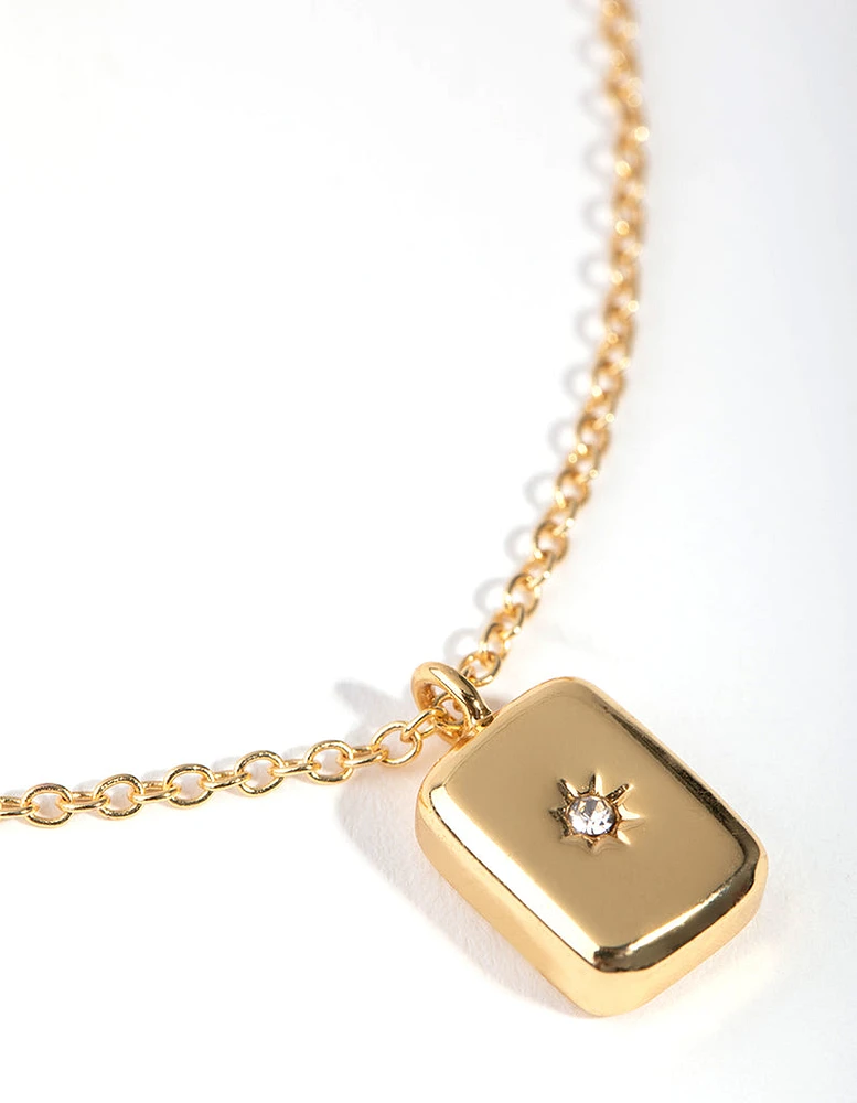 Gold Plated Diamante Rectangle Necklace