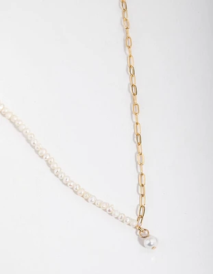 Gold Plated Half Freshwater Pearl Necklace