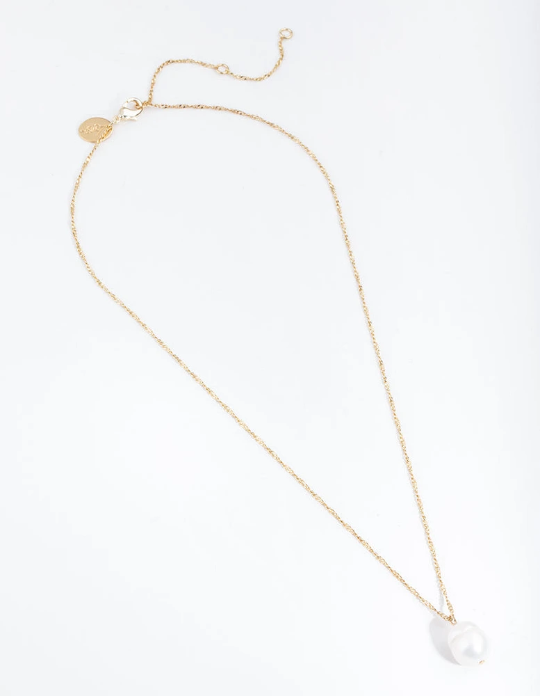 Gold Plated Single Freshwater Pearl Necklace