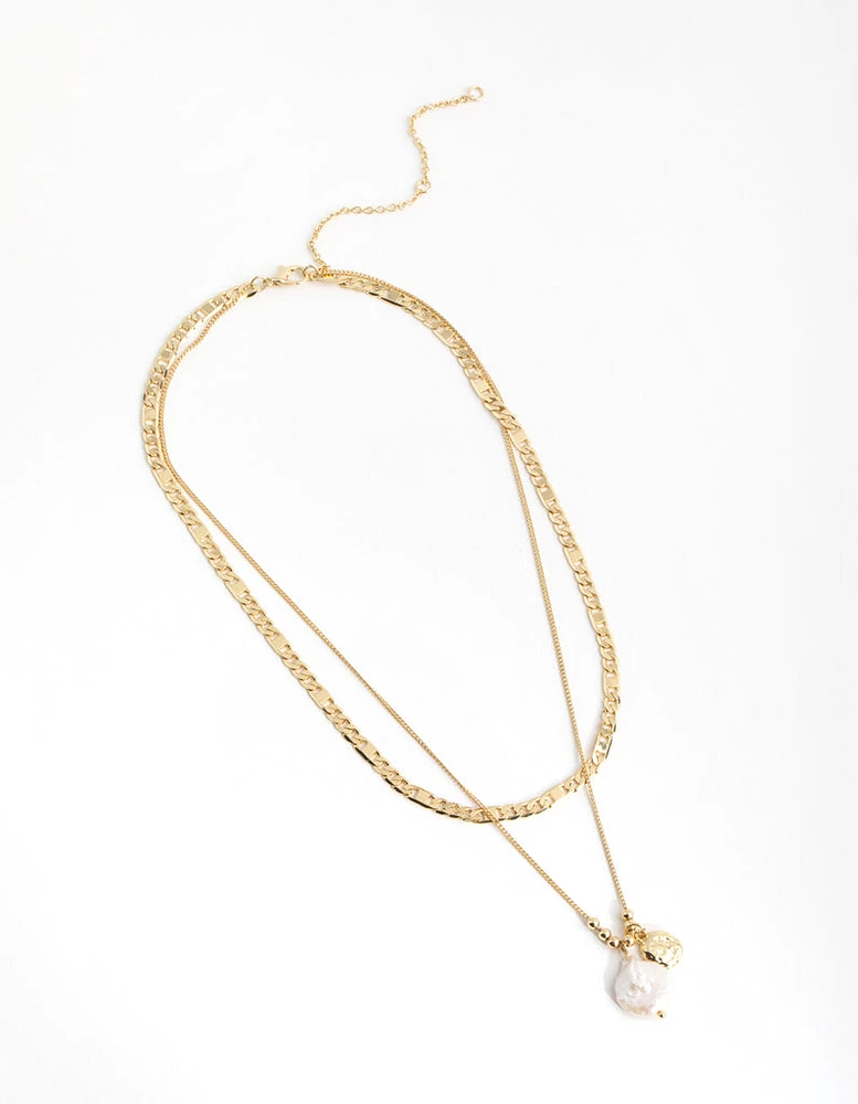 Gold Plated Large Freshwater Pearl Necklace