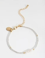 Gold Plated Freshwater Pearl & Seed Bead Bracelet