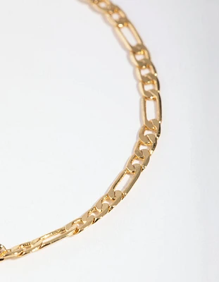 Gold Plated Thin Figaro Chain Bracelet