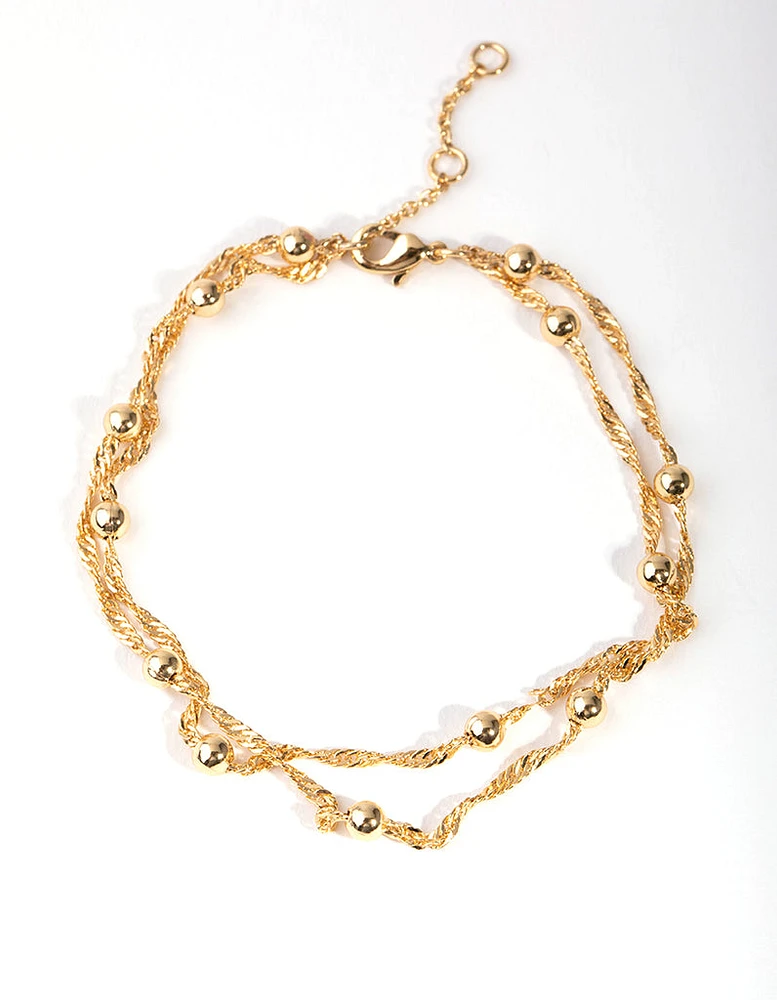 Gold Plated Double Chain & Ball Bracelet