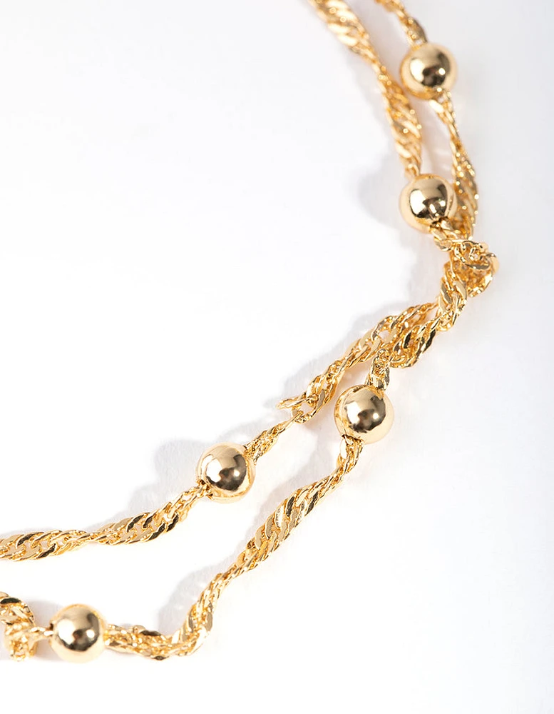 Gold Plated Double Chain & Ball Bracelet