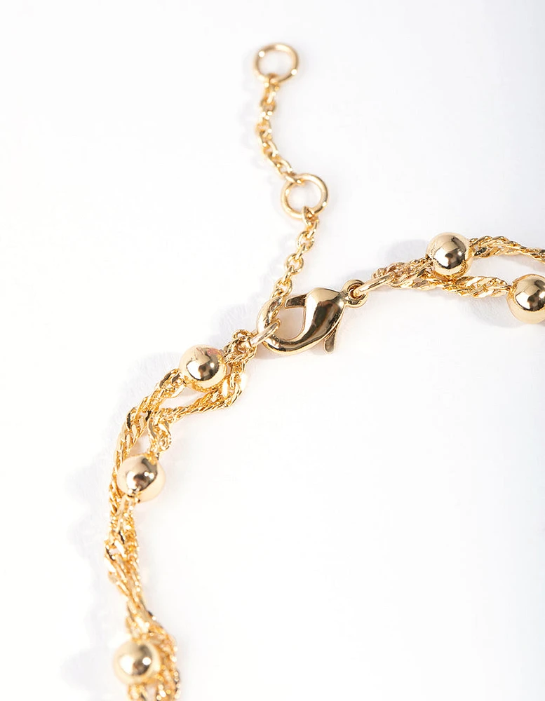 Gold Plated Double Chain & Ball Bracelet