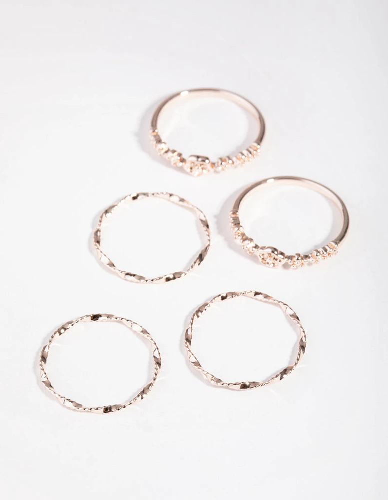 Rose Gold Plated Flower Ball 5-Band Ring Stack