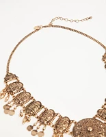 Burnished Gold Boho Bead Drop Necklace