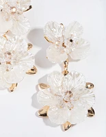 White Pearlised Flower Drop Earrings